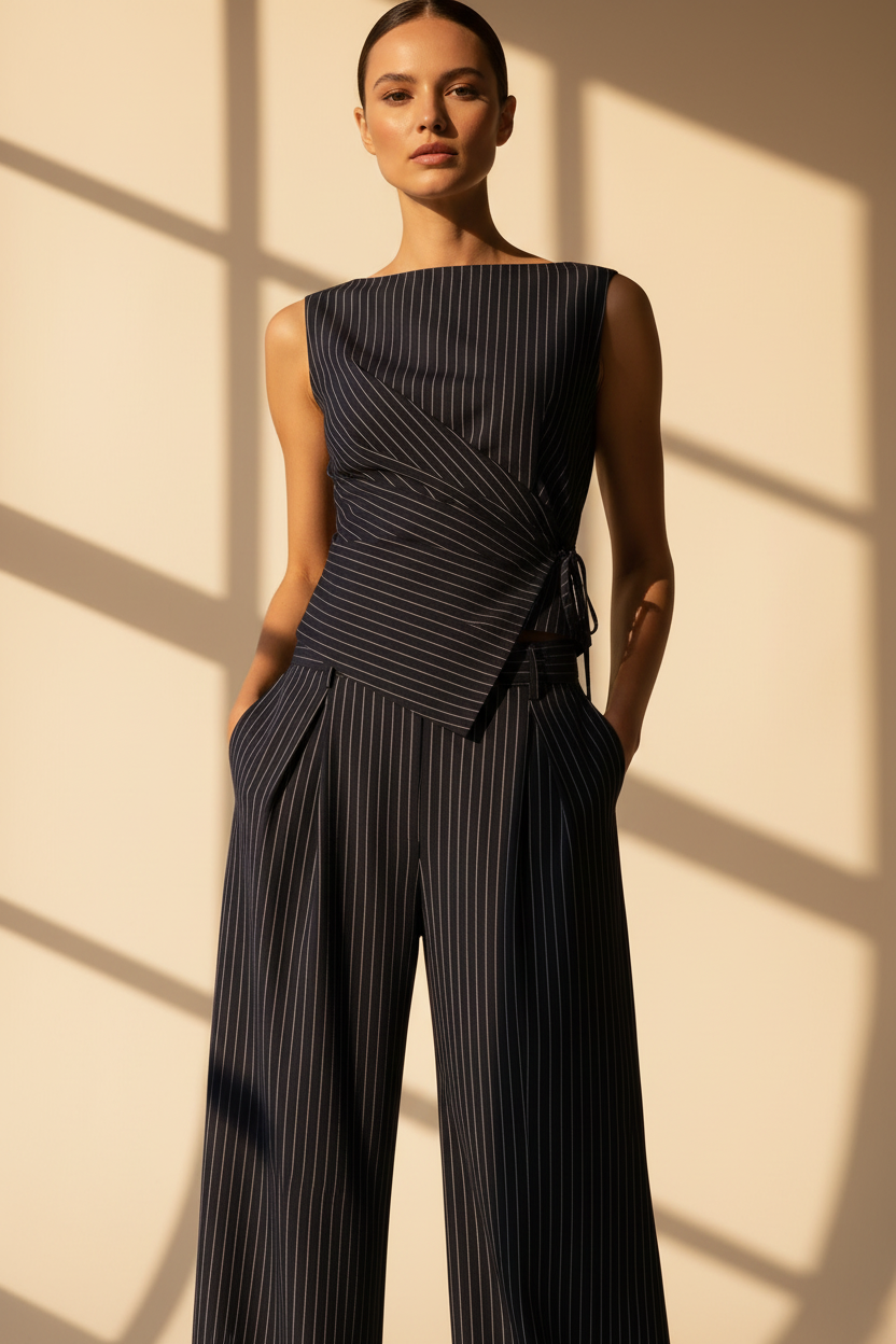 Pinstripe Wrap Top Co-Ord Set