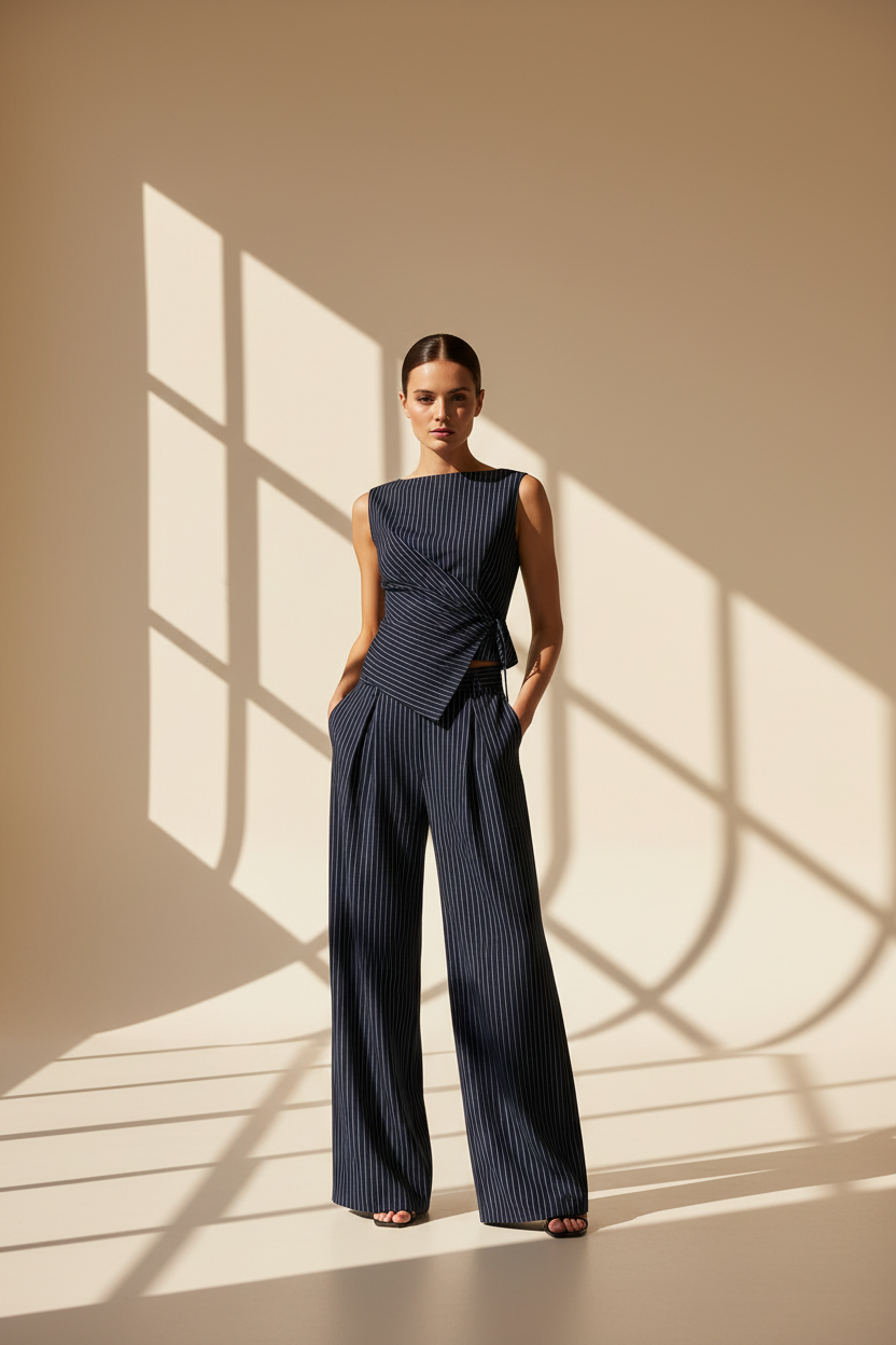 Pinstripe Wrap Top Co-Ord Set