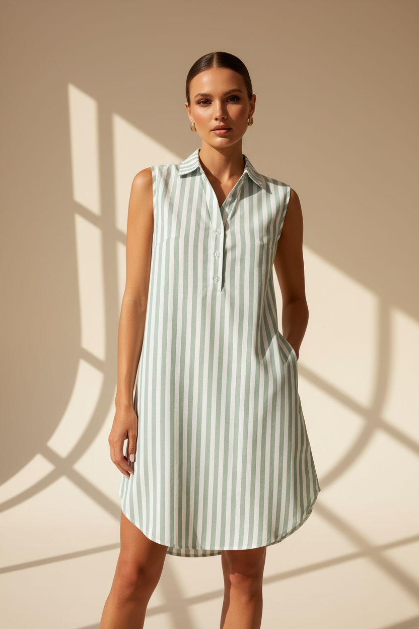 Striped Linen Look Shirt Dress