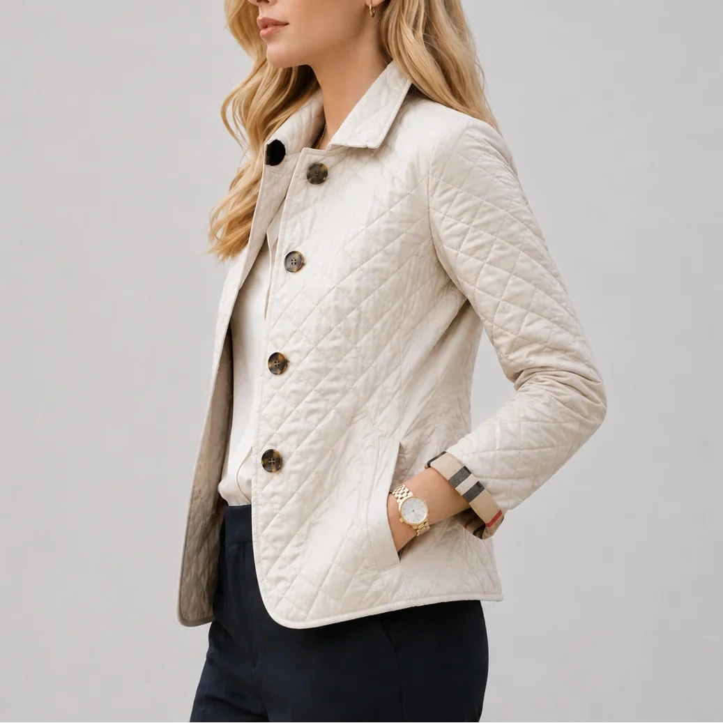 Women’s Quilted Jacket - Button-Up Lightweight Coat with Stand Collar