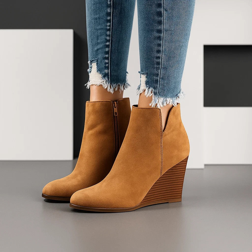 Suede Wedge Heel Ankle Boots