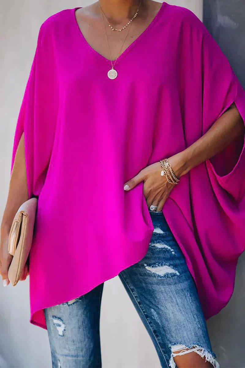 Oversized Batwing Sleeve V-Neck Tunic Top