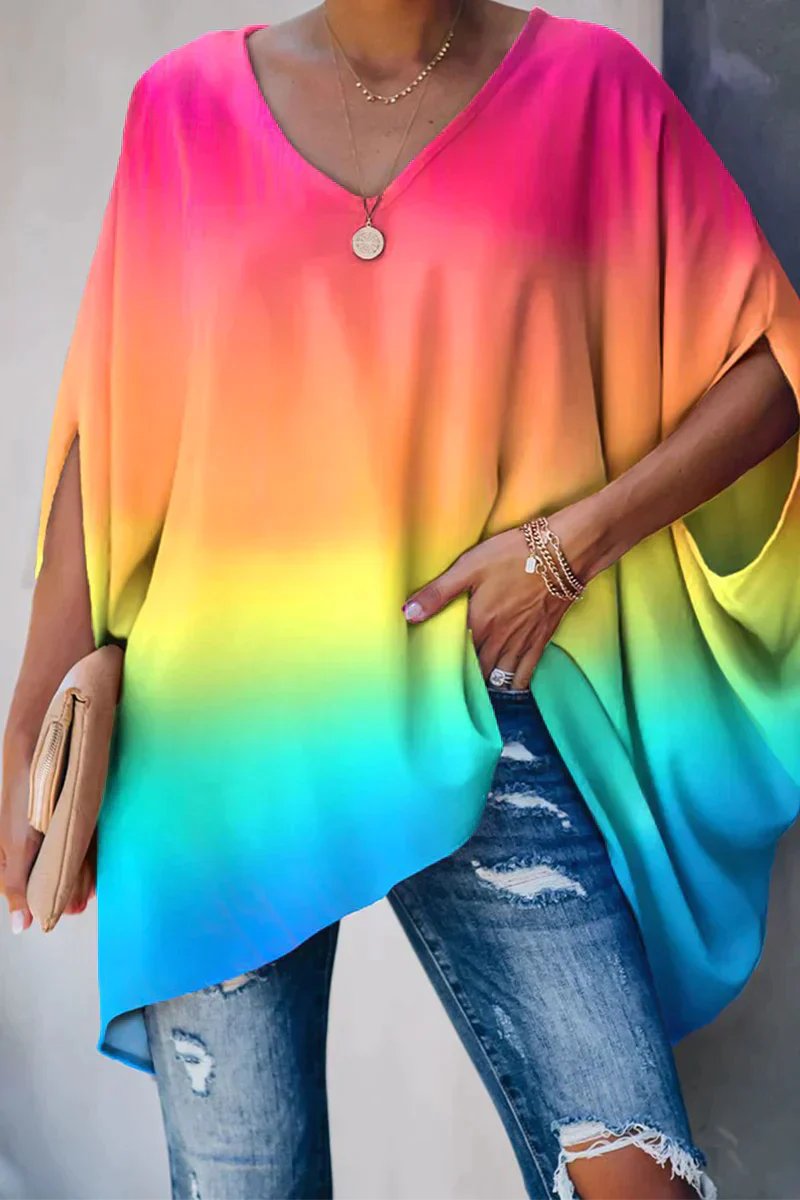 Oversized Batwing Sleeve V-Neck Tunic Top