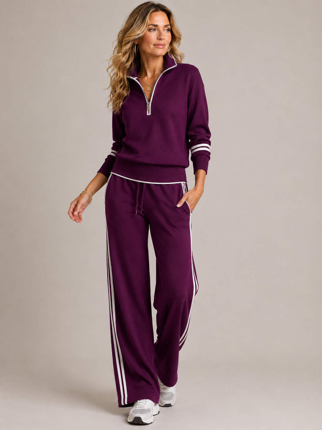 Quarter Zip Knit Wide Leg Set