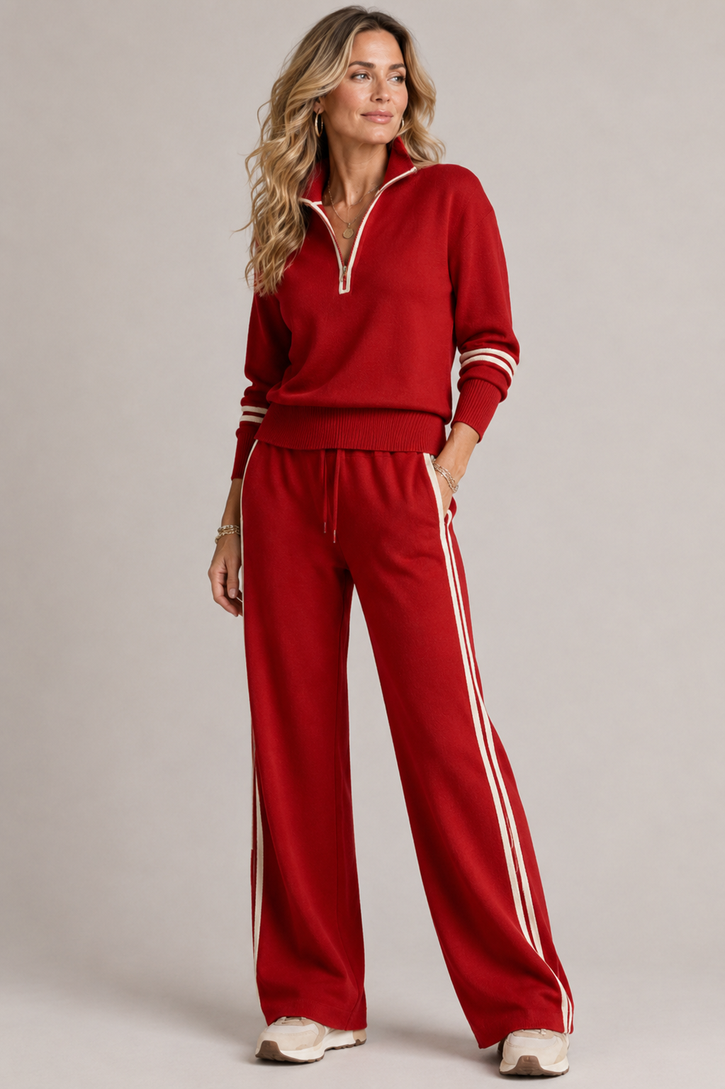 Quarter Zip Knit Wide Leg Set