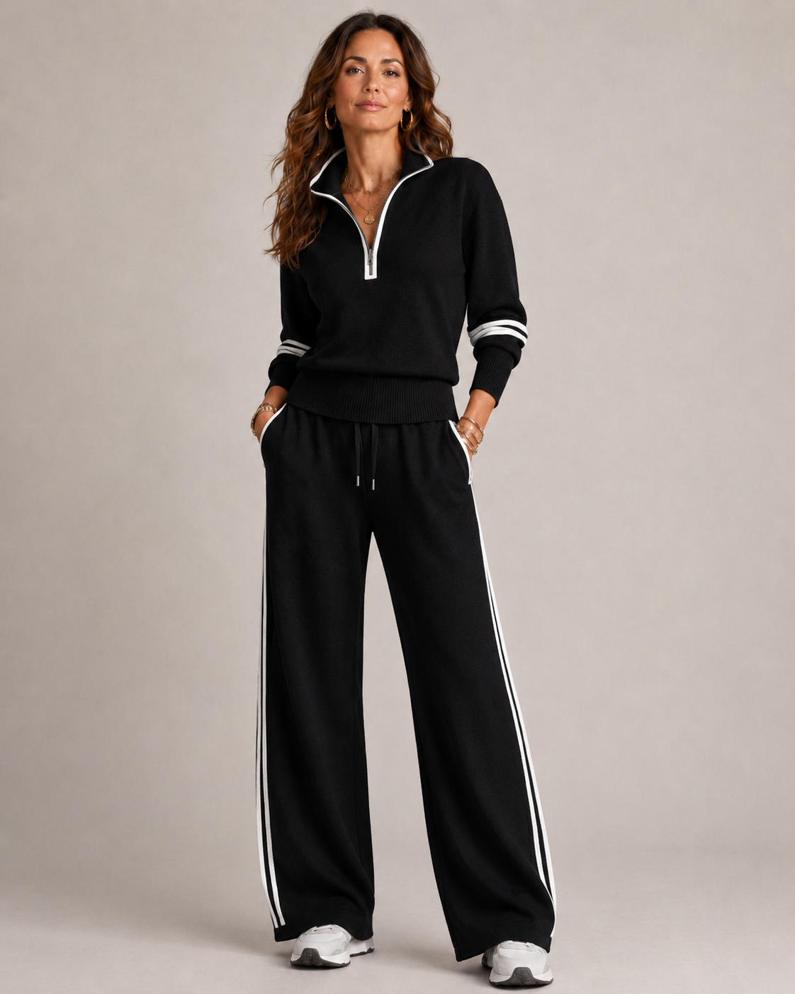Quarter Zip Knit Wide Leg Set