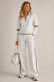 Quarter Zip Knit Wide Leg Set