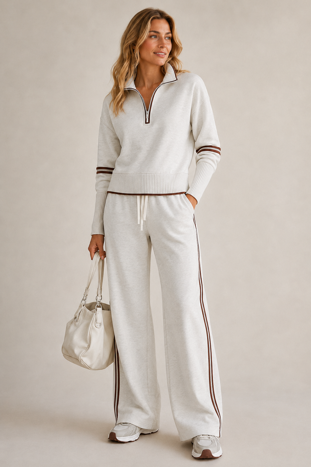 Quarter Zip Knit Wide Leg Set