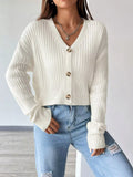 Cropped Ribbed V-Neck Knit Cardigan
