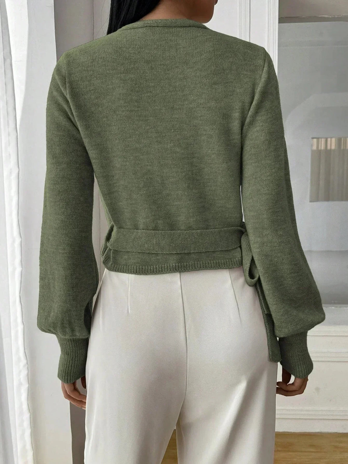 Wrap Tie Waist Knit Sweater