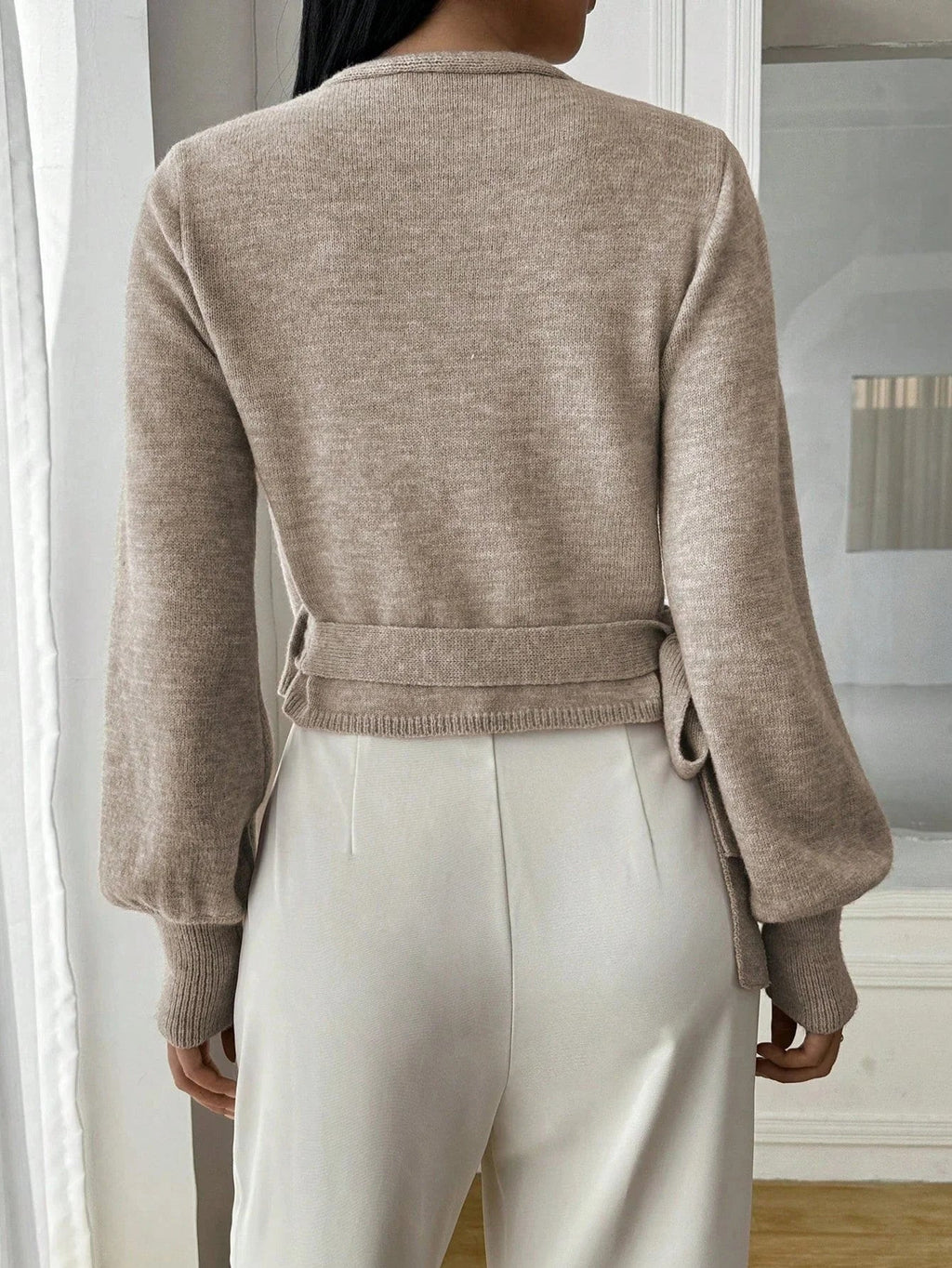 Wrap Tie Waist Knit Sweater