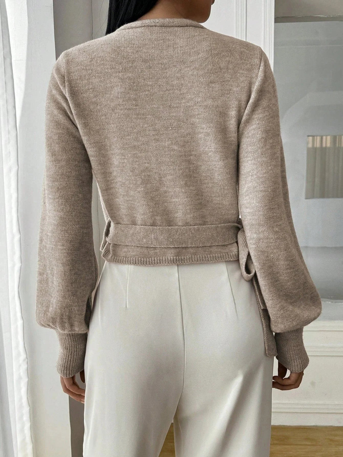 Wrap Tie Waist Knit Sweater