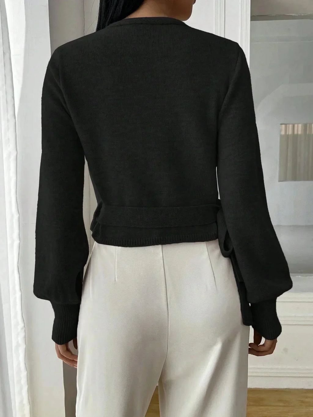 Wrap Tie Waist Knit Sweater