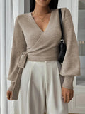 Wrap Tie Waist Knit Sweater