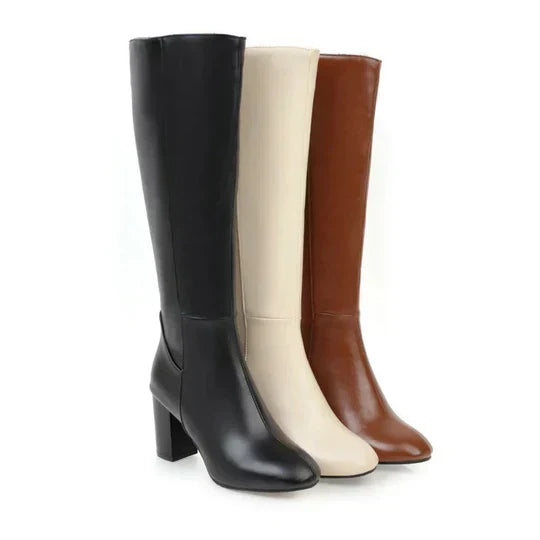 Women's Block Heel Knee-High Boots with Side Zip