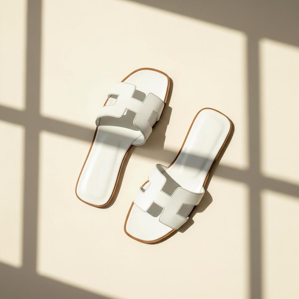 Leather Look H-Strap Low Heel Sandals