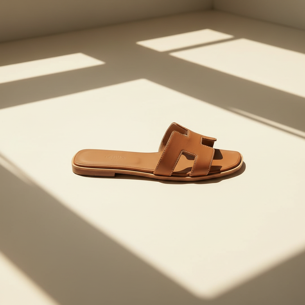 Leather Look H-Strap Low Heel Sandals