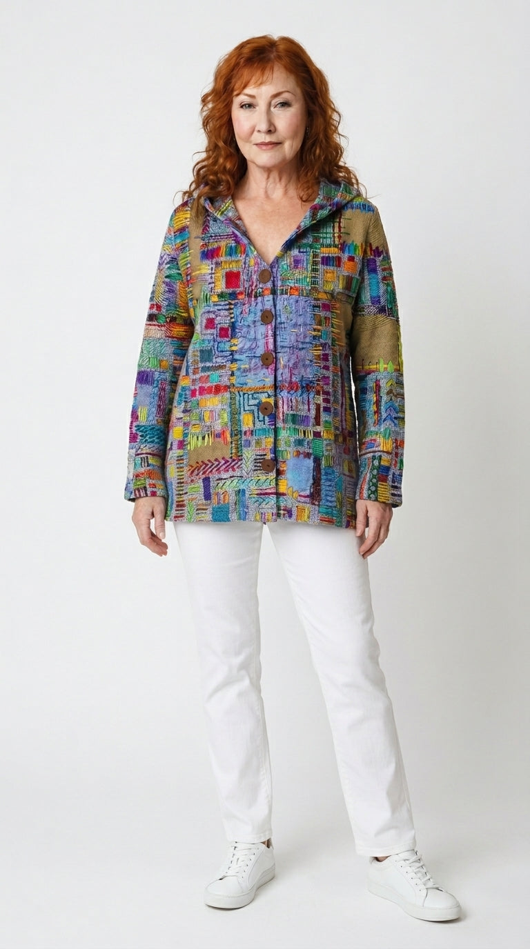 Elegant Printed Button Cardigan