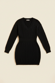 Cable Knit V-Neck Mini Dress