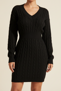 Cable Knit V-Neck Mini Dress