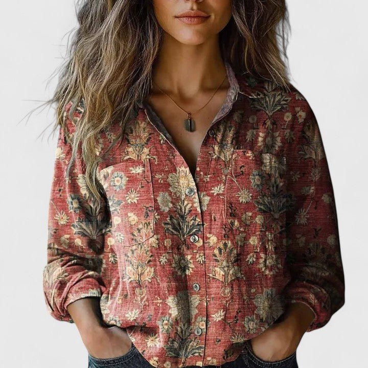 Boho Floral Paisley Button-Up Blouse