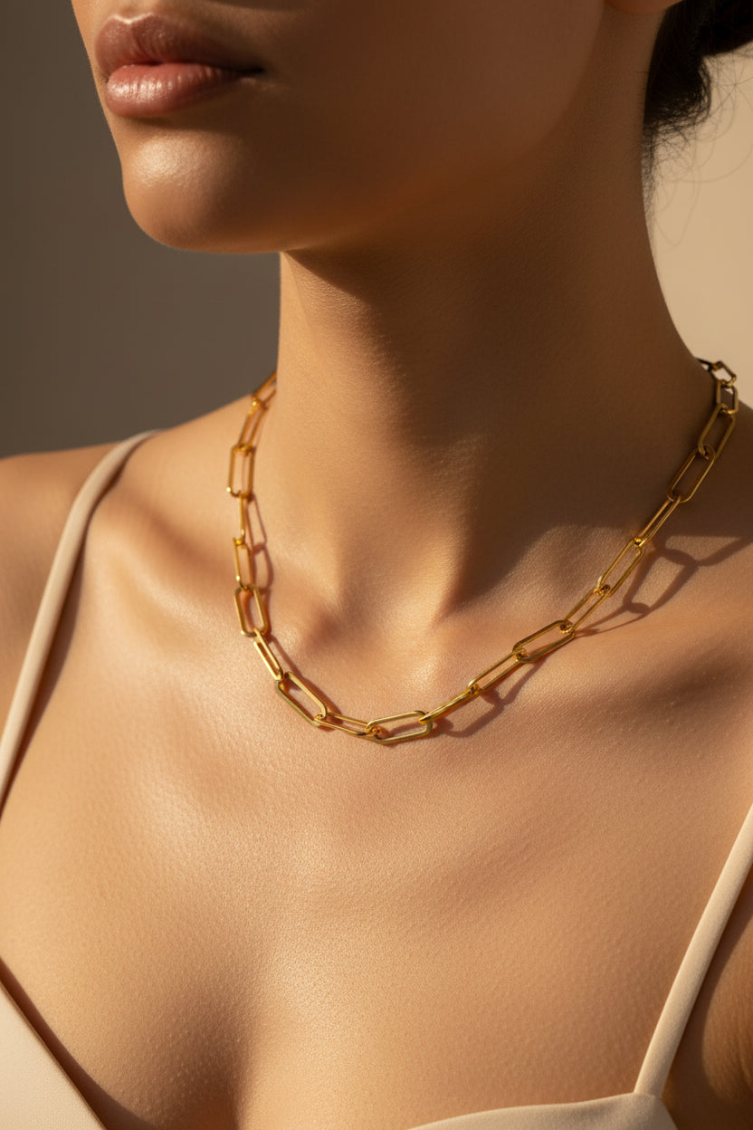 Paperclip Chain Necklace | Gold-Plated | Ivory Nova