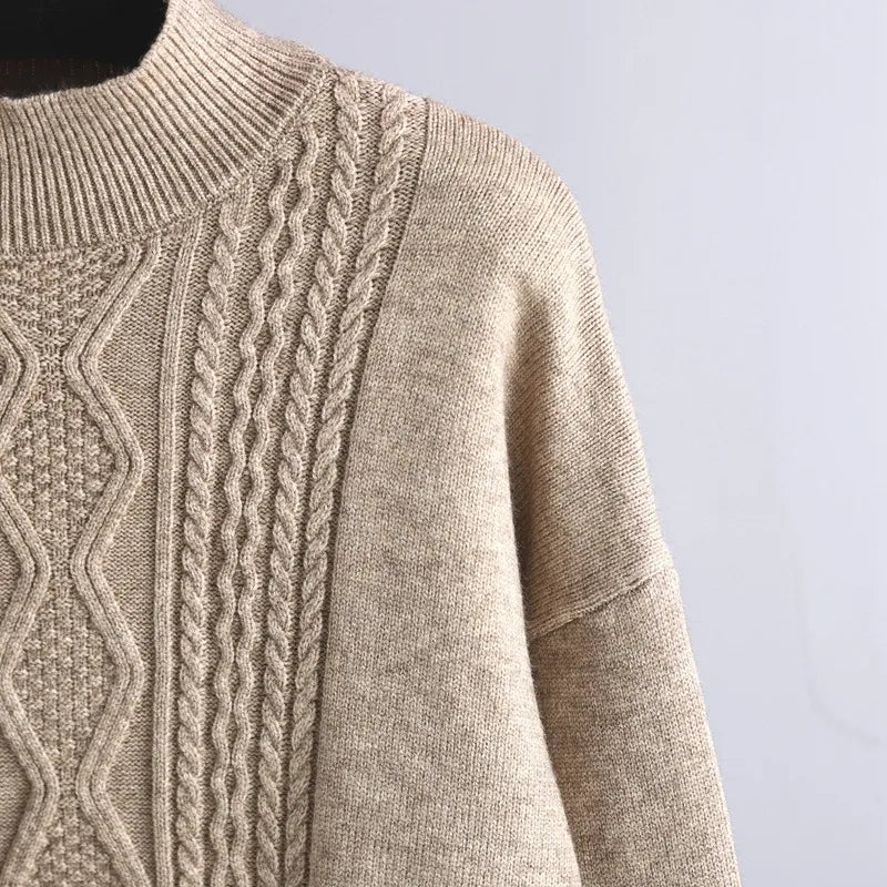 Women's Cable Knit Loungewear Set with Ribbed Trim