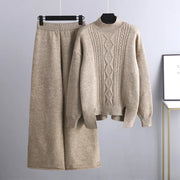 Women's Cable Knit Loungewear Set with Ribbed Trim