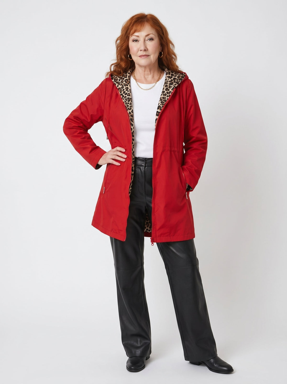 Reversible Leopard Trim Hooded Jacket