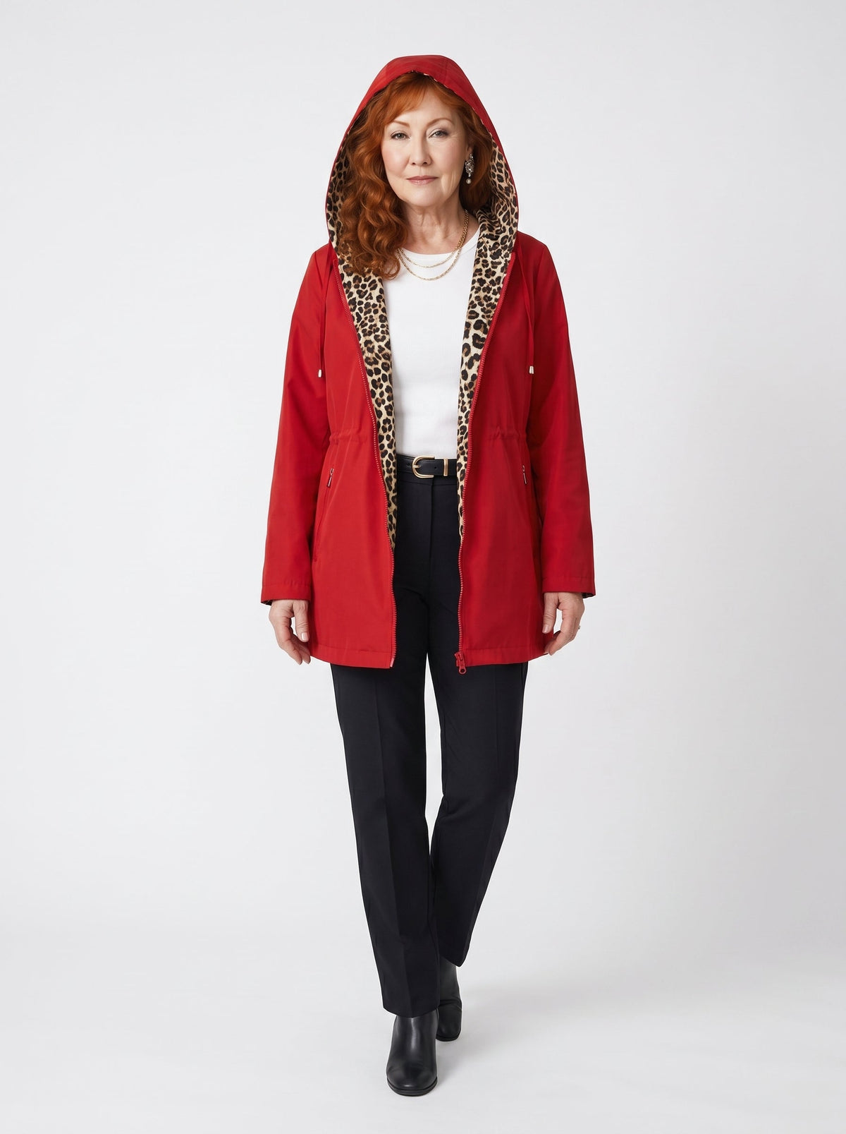 Reversible Leopard Trim Hooded Jacket