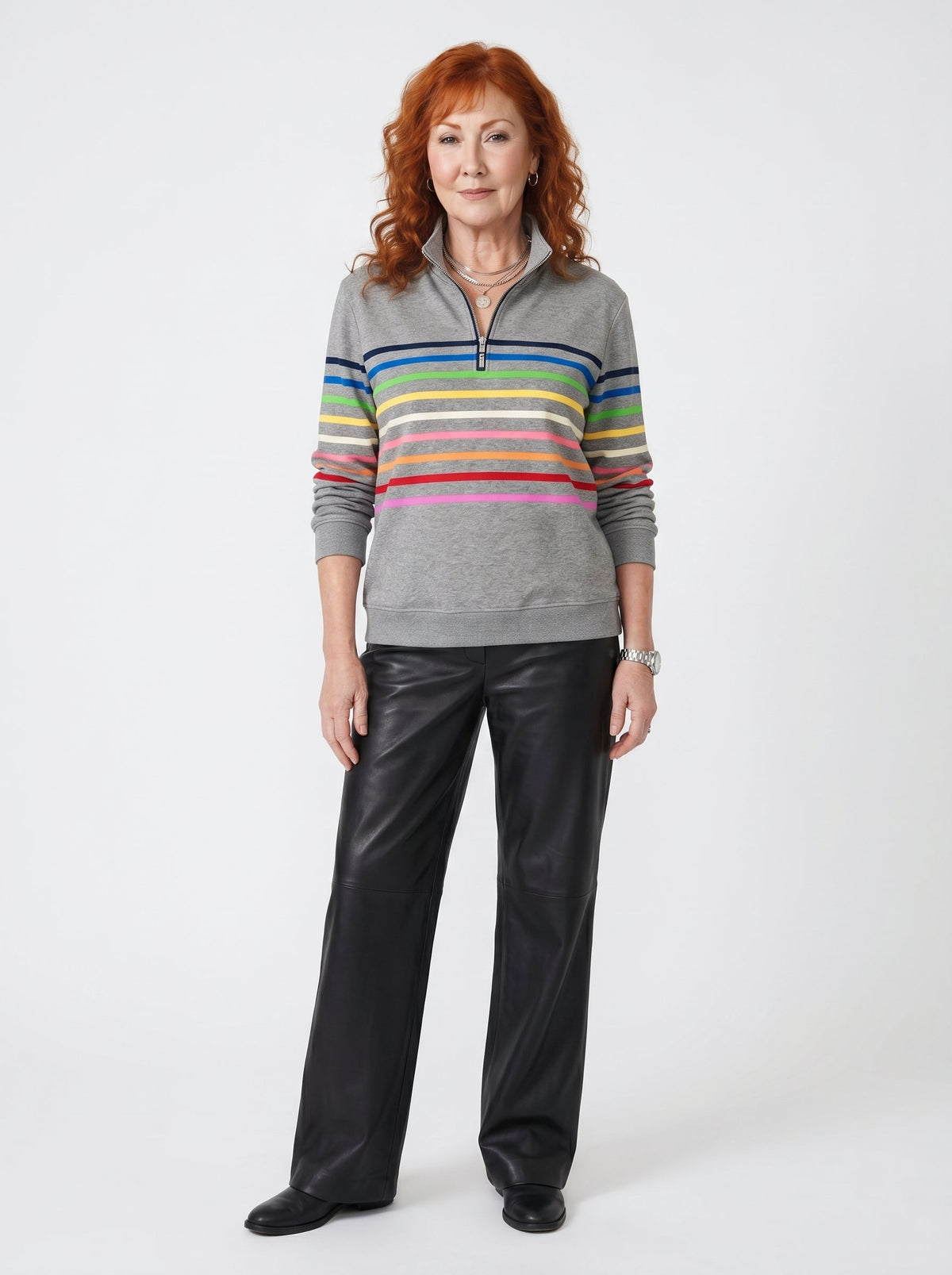 Striped Zip Neck Knit Everyday Jumper