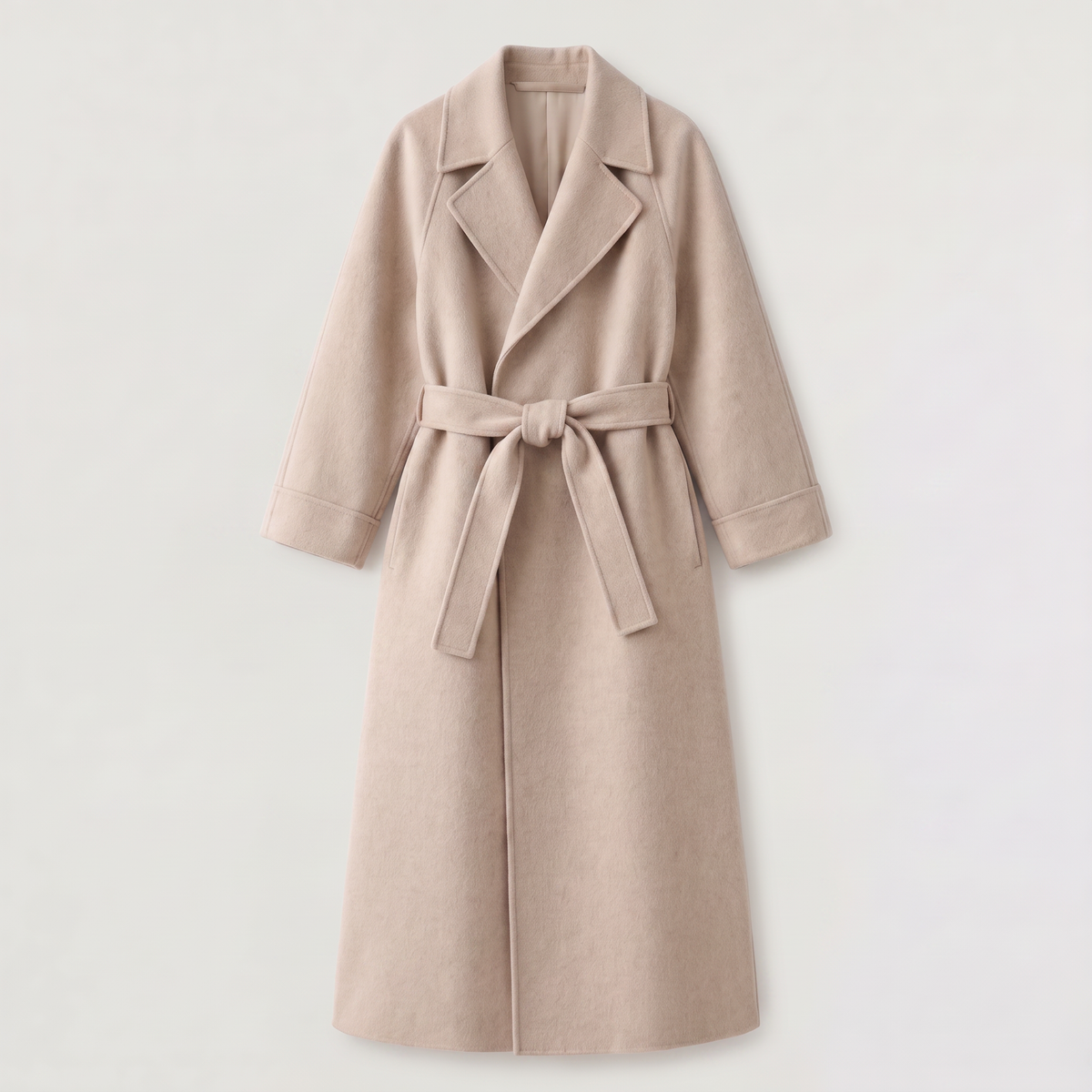 Wool Blend Belted Wrap Long Coat