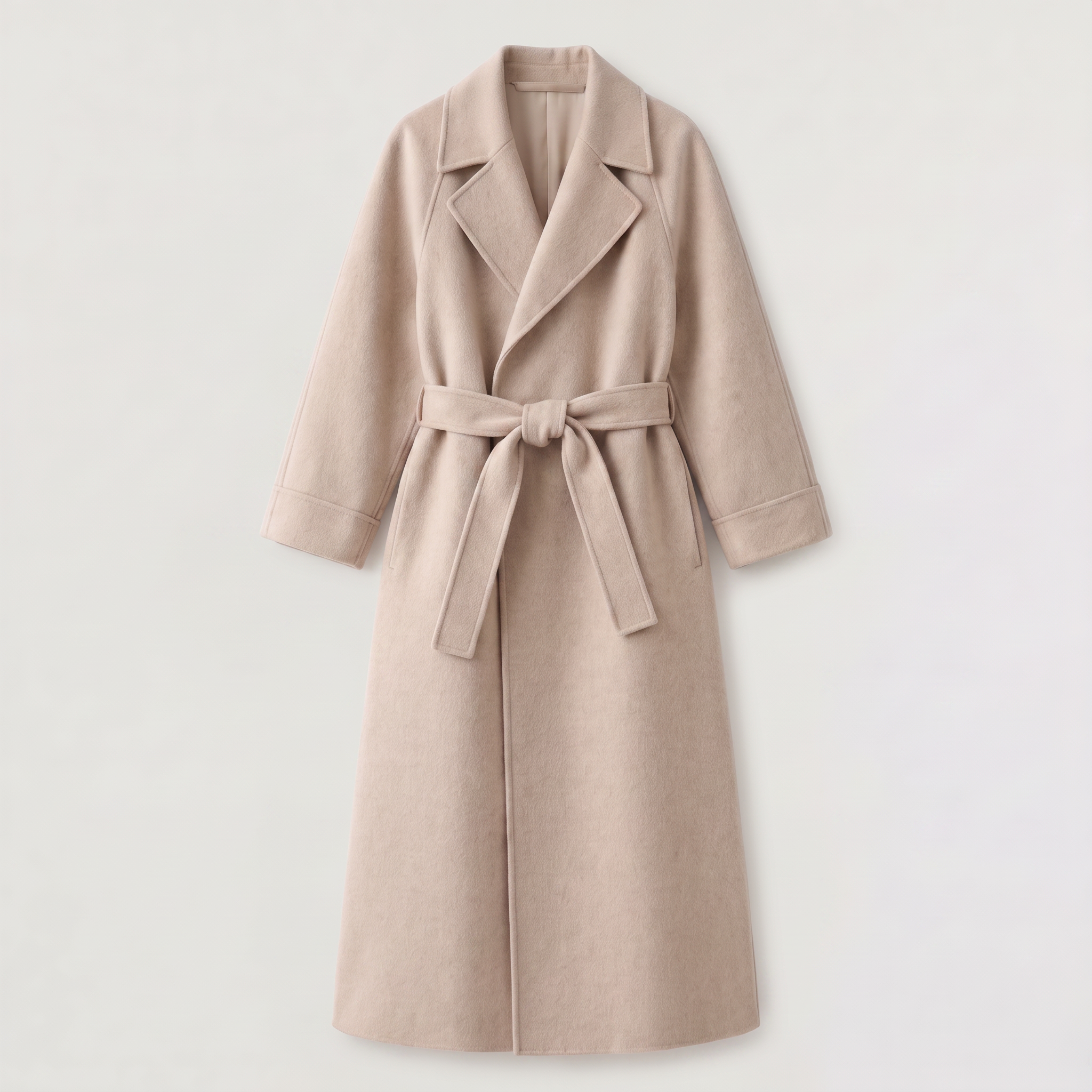 Wool Blend Belted Wrap Long Coat