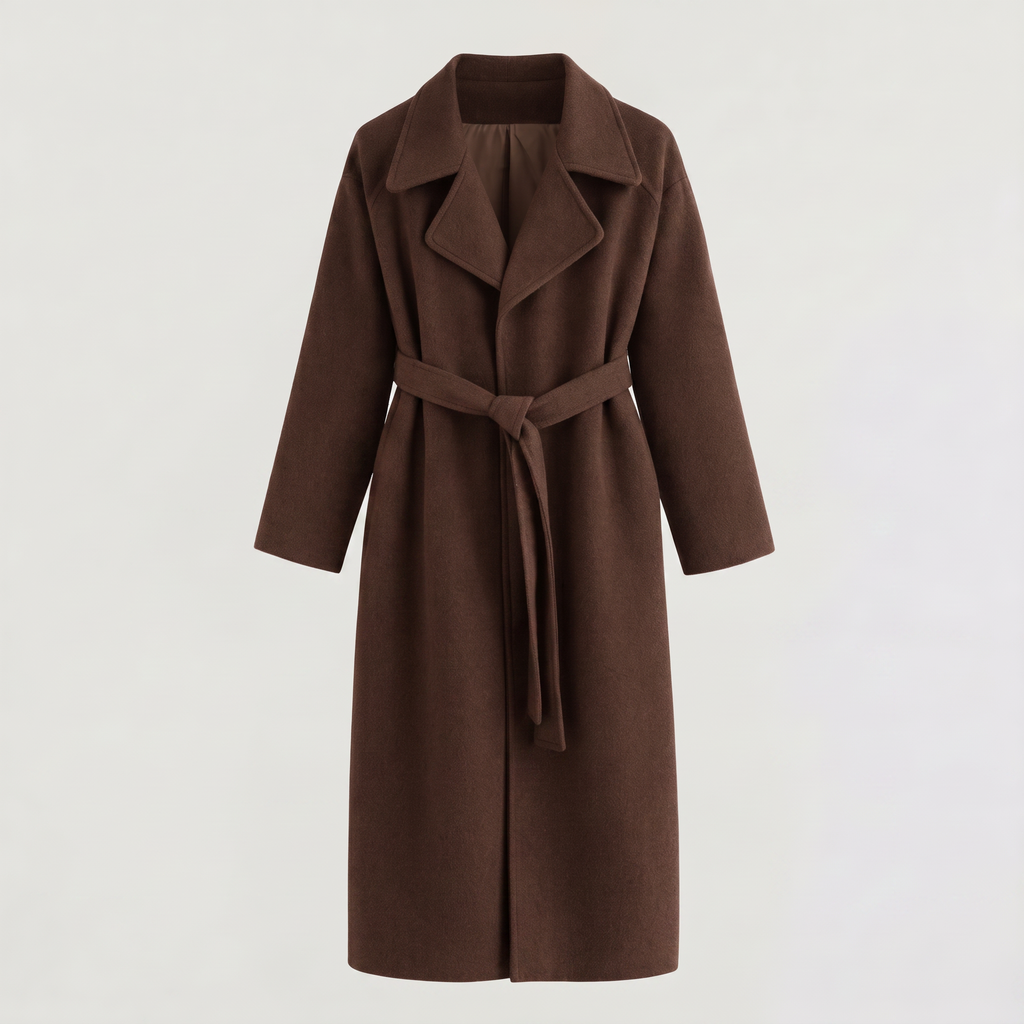 Wool Blend Belted Wrap Long Coat
