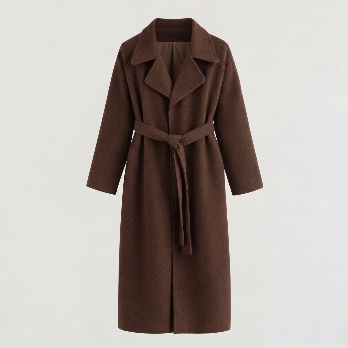 Wool Blend Belted Wrap Long Coat