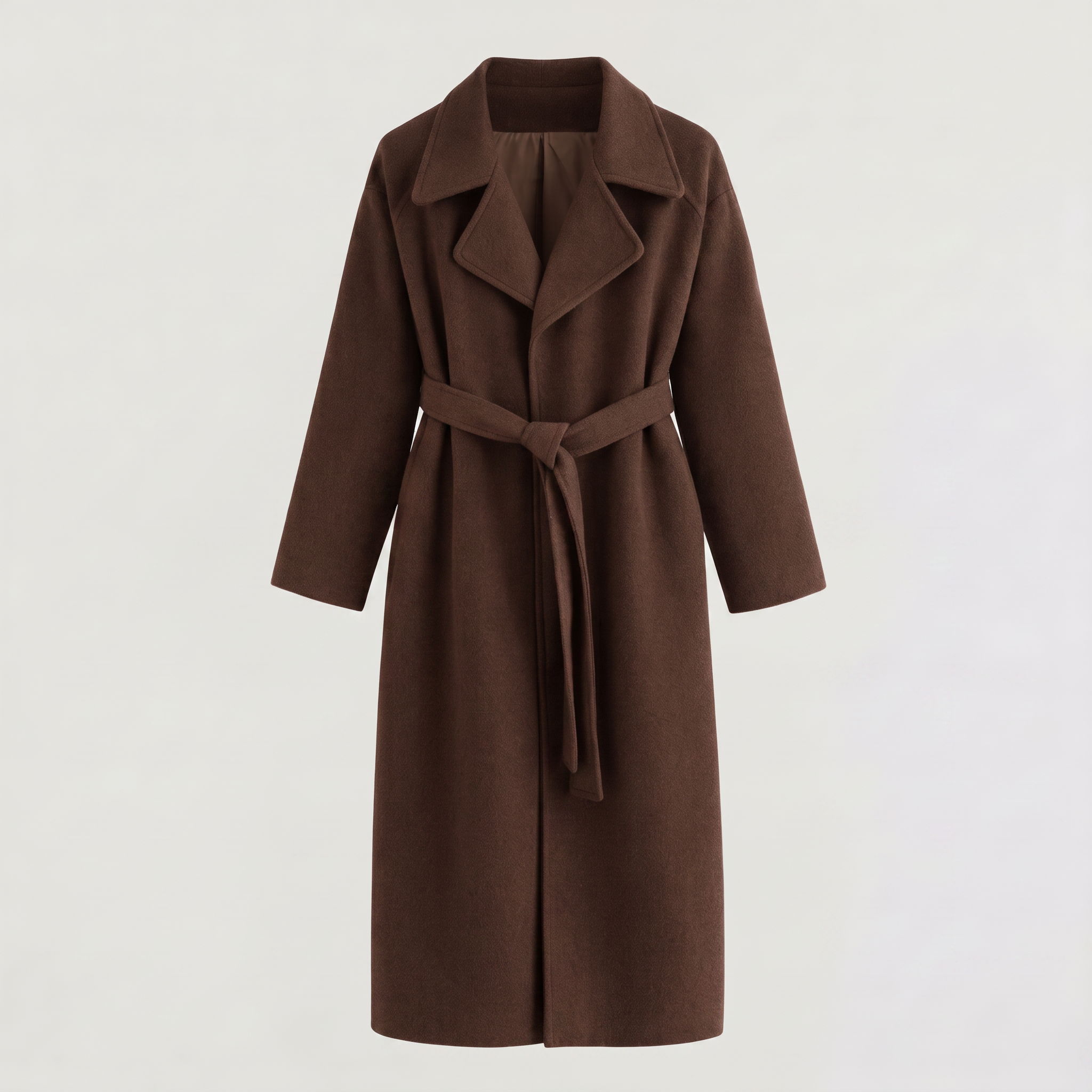 Wool Blend Belted Wrap Long Coat