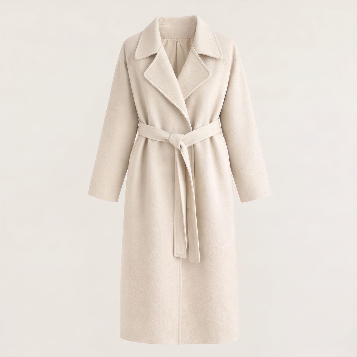 Wool Blend Belted Wrap Long Coat