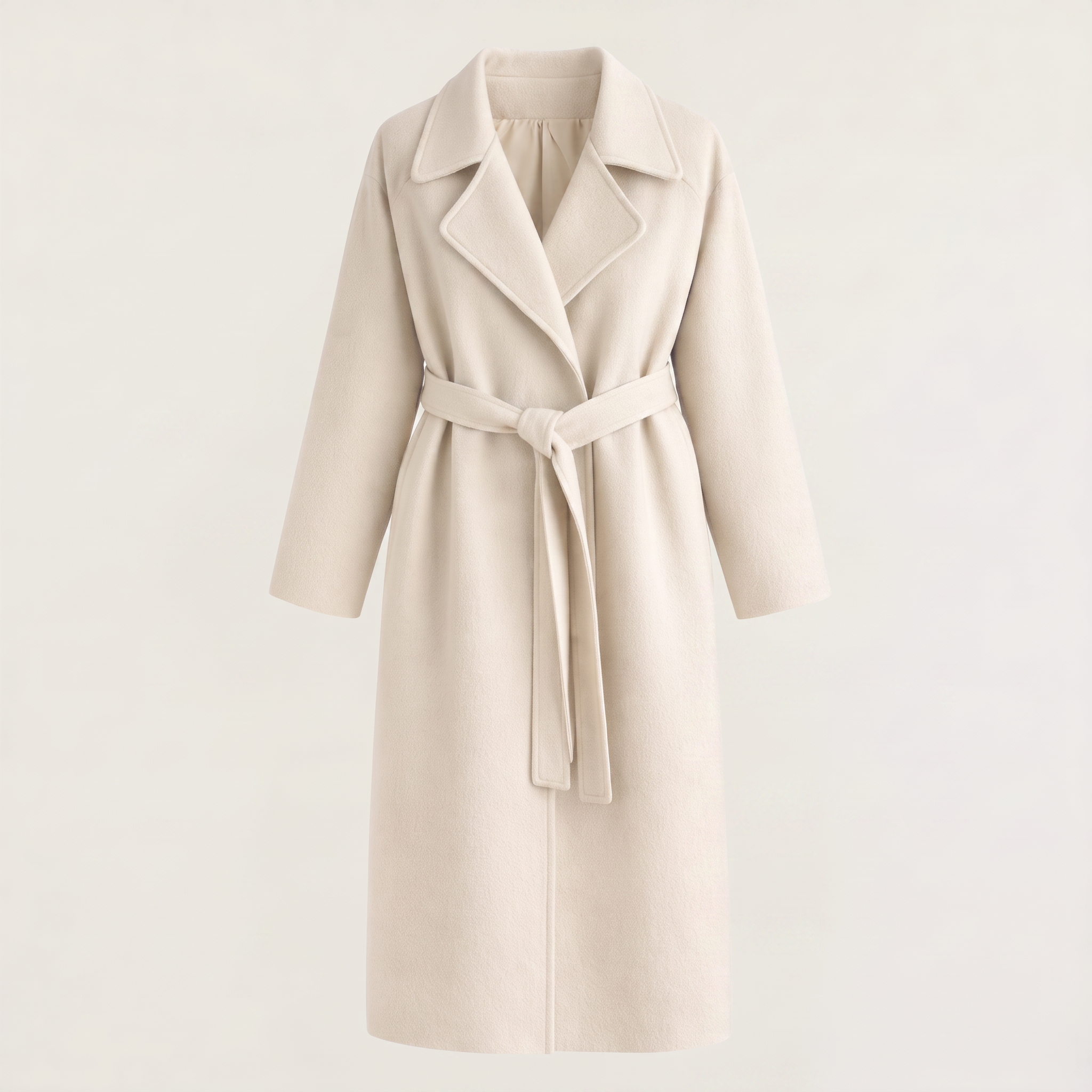 Wool Blend Belted Wrap Long Coat