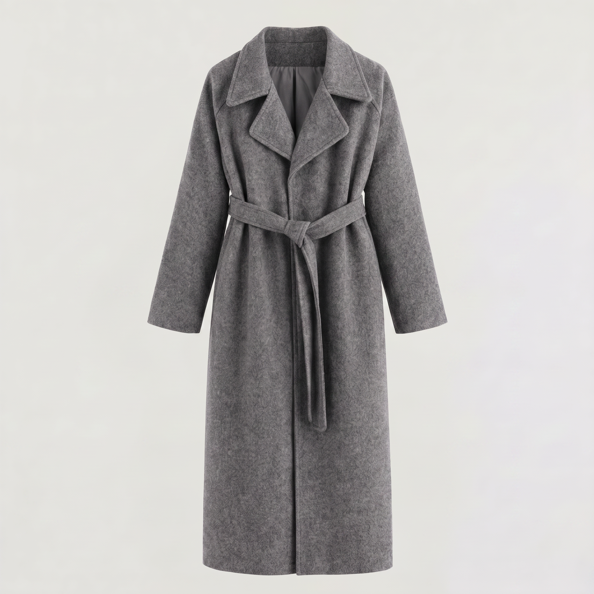Wool Blend Belted Wrap Long Coat