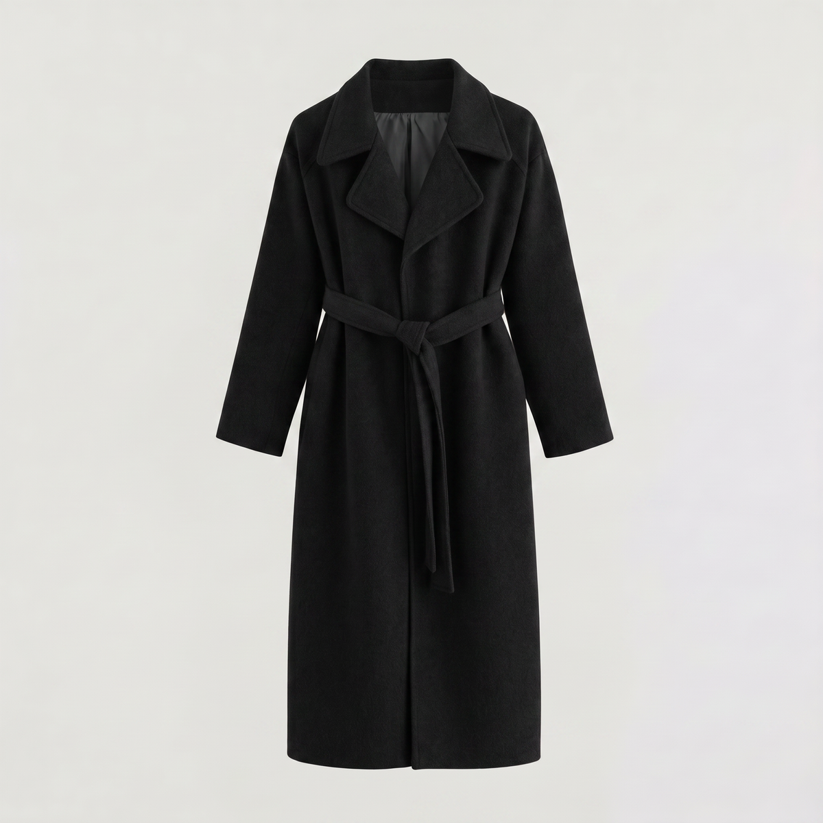 Wool Blend Belted Wrap Long Coat