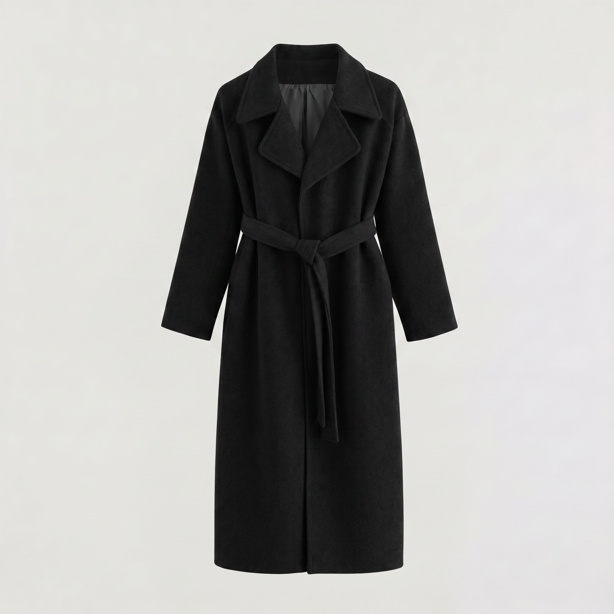 Wool Blend Belted Wrap Long Coat