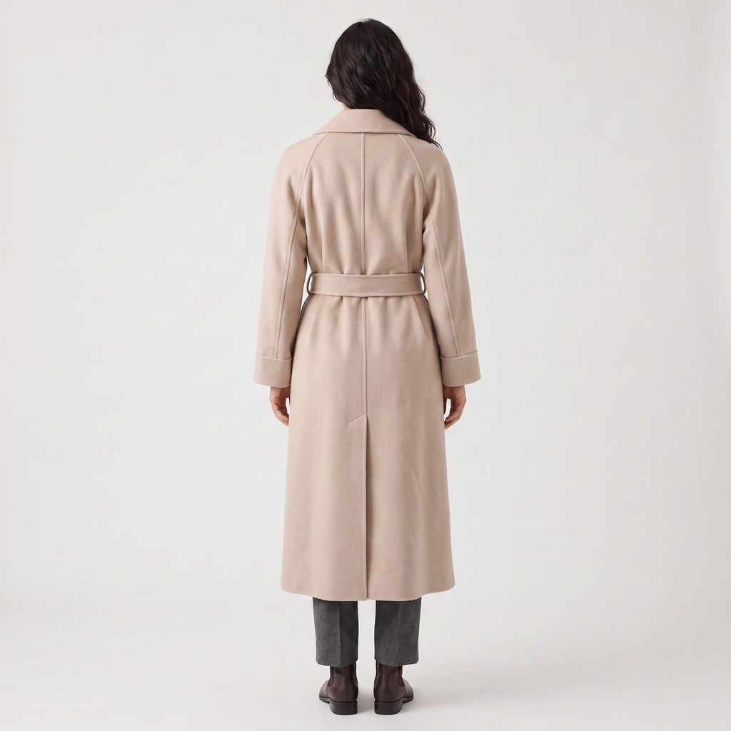 Wool Blend Belted Wrap Long Coat