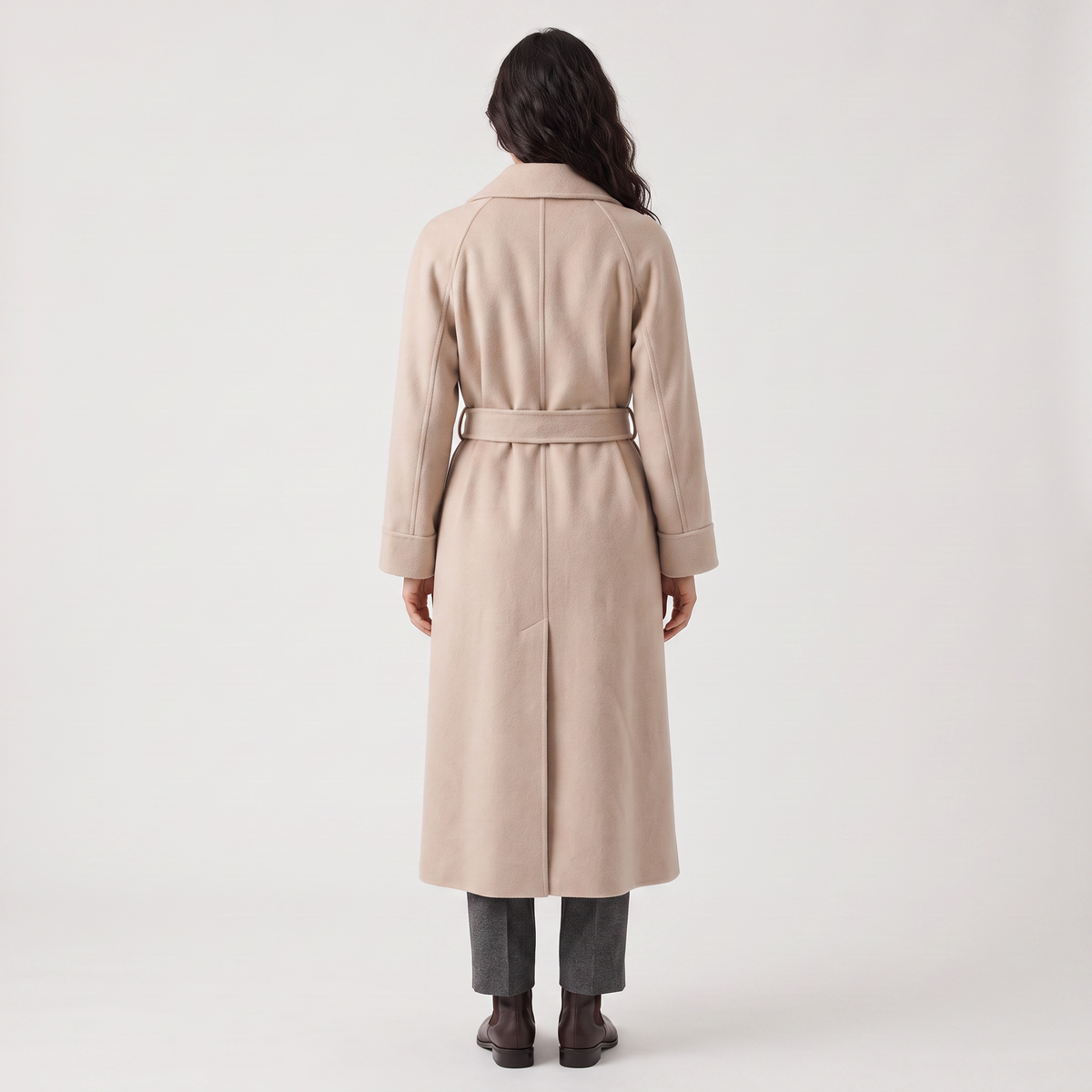 Wool Blend Belted Wrap Long Coat