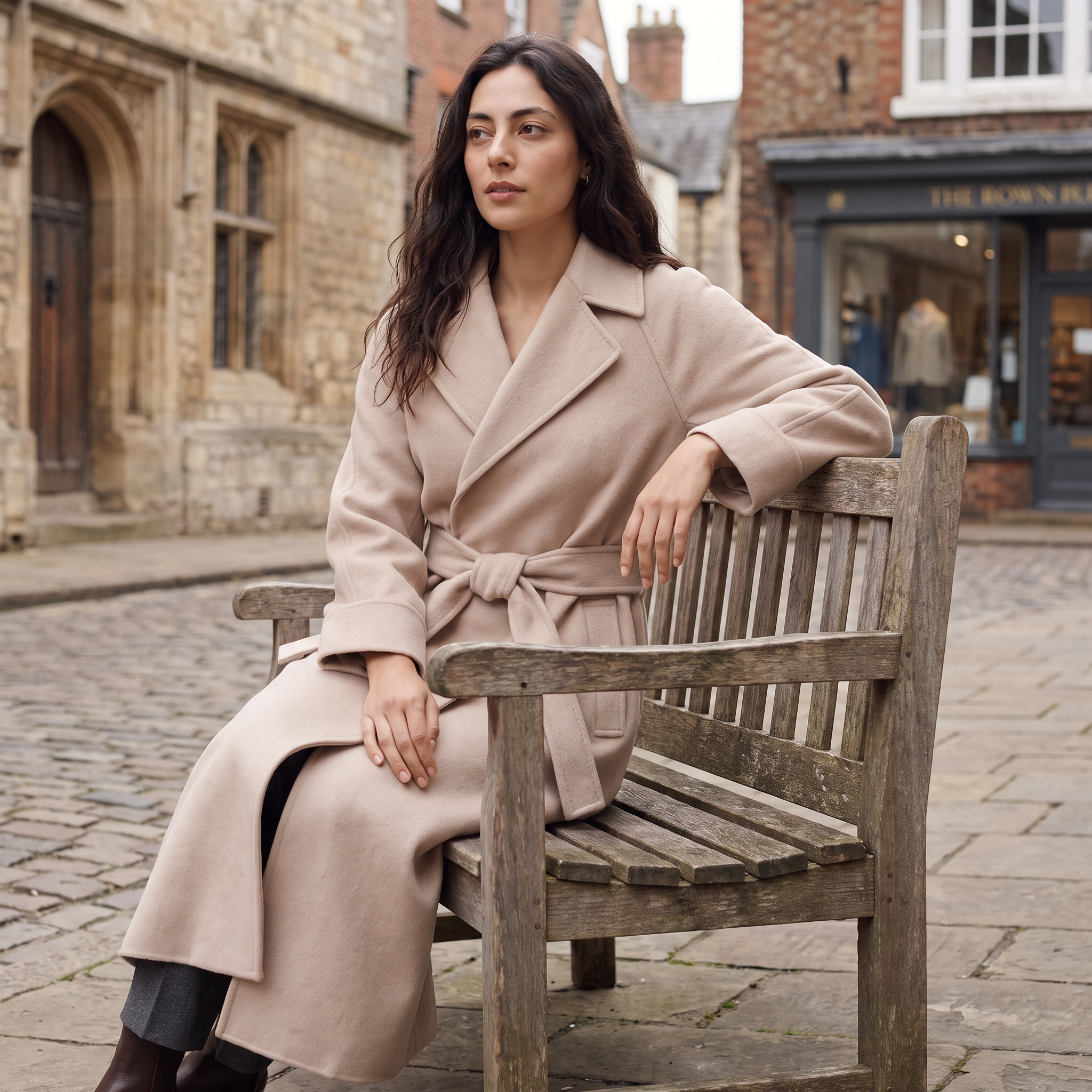 Wool Blend Belted Wrap Long Coat