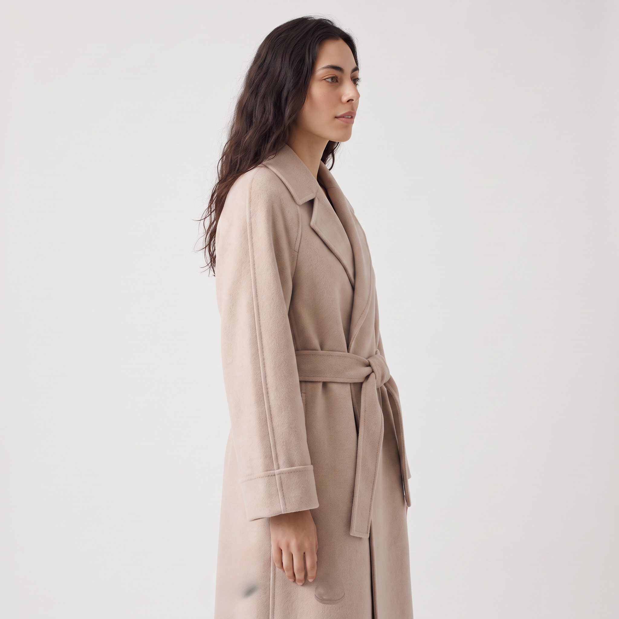 Wool Blend Belted Wrap Long Coat