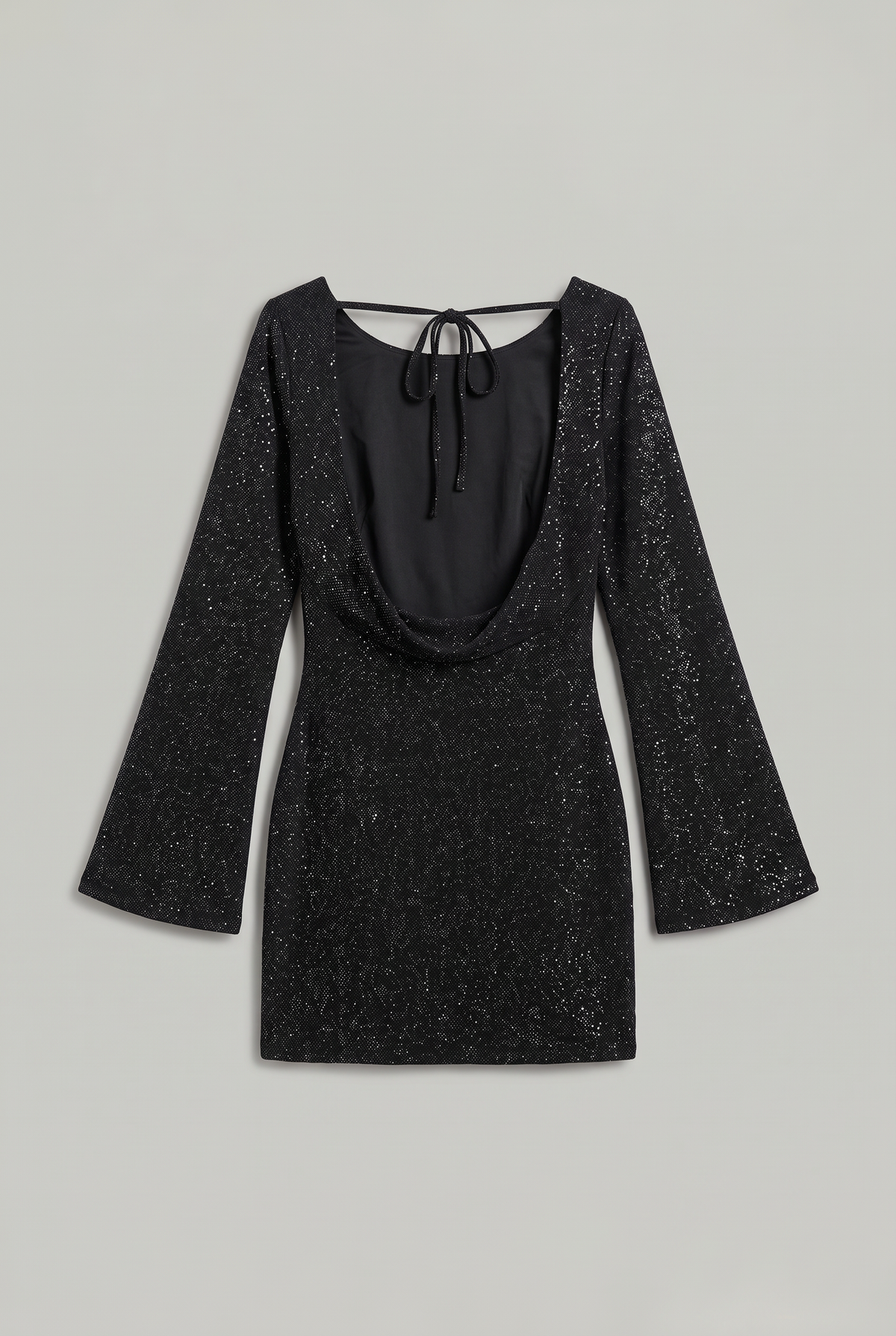 Women’s Mini Glitter Dress Bell Sleeve Open Back