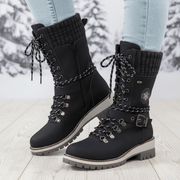 Insulated Lace Up Winter Boots with Knit Cuff and Buckle Detail