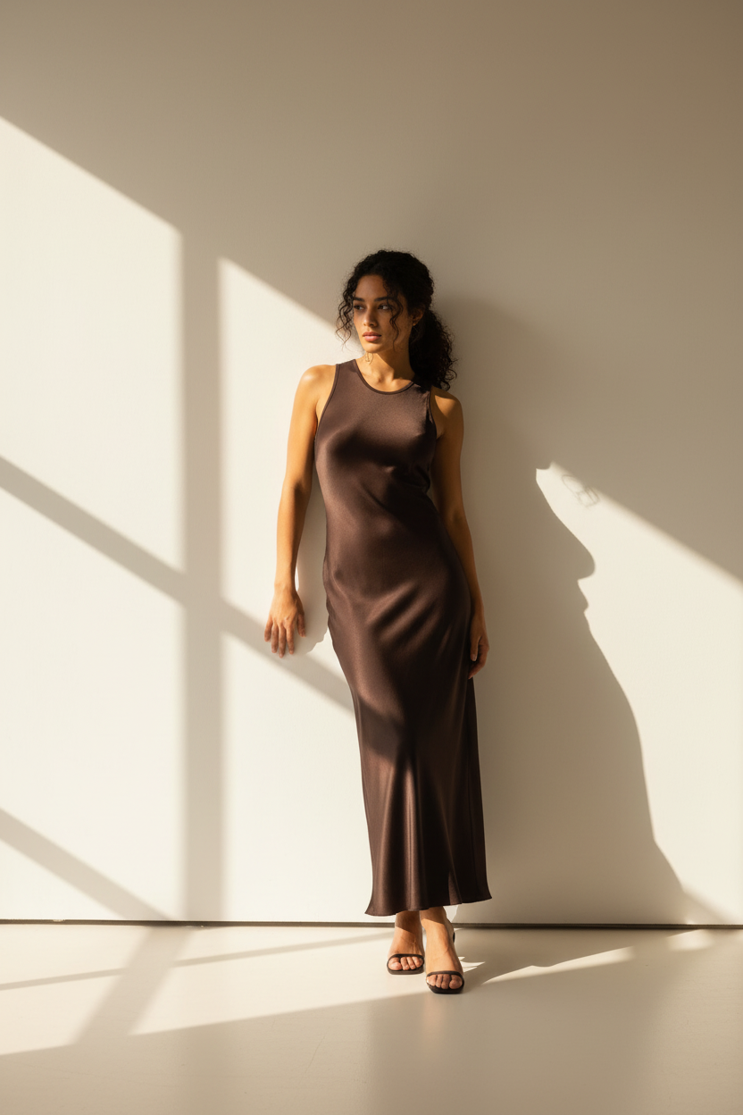 Halter Neck Satin Maxi Dress