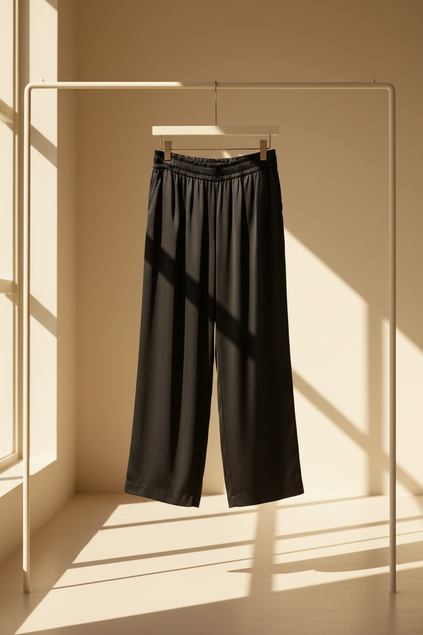 Elastic Waist Satin Wide Leg Trousers