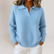 Knit Sweater with Polo Collar and Button Placket